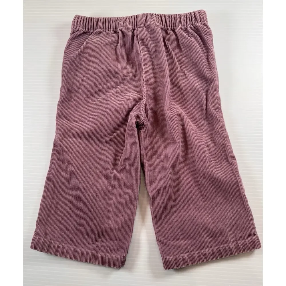 Ralph Lauren Girls 12M Plum Corduroy Pull On Pants Heart Embroidered Polo Trim